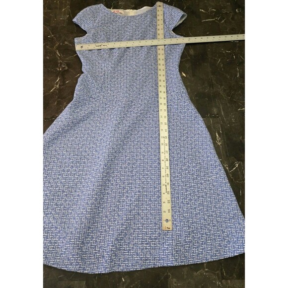 9 & CO Midi Dress Size 6 Blue White Tweed Fit And Flare A Line Cap Sleeve Spring - Picture 12 of 13